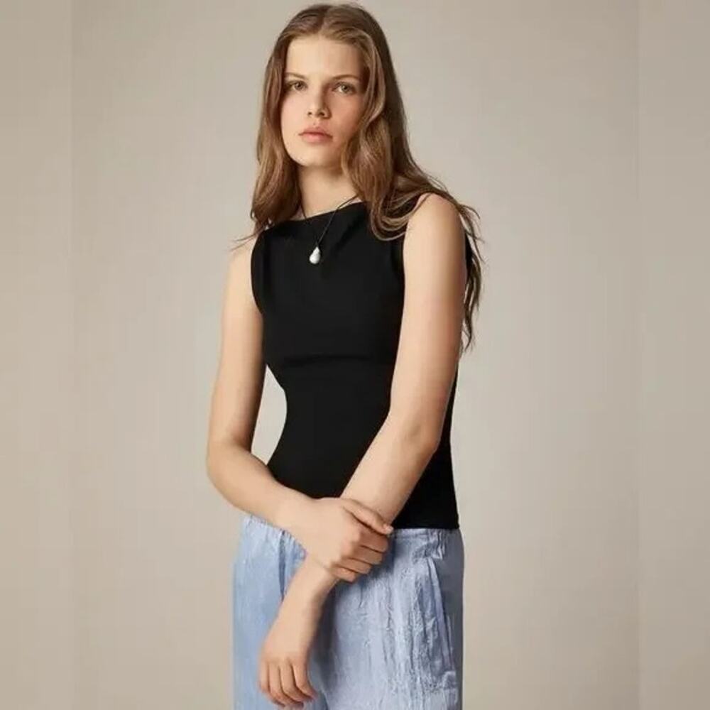 J.Crew Stretch cotton shell top in Black Size Medium NWT Capsule Wardrobe - Picture 2 of 5